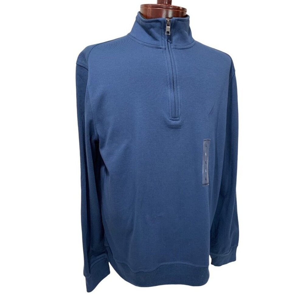 Large Nautica Mens New Lapis Blue 1/4‎ Zip Pullover Shirt Navtech